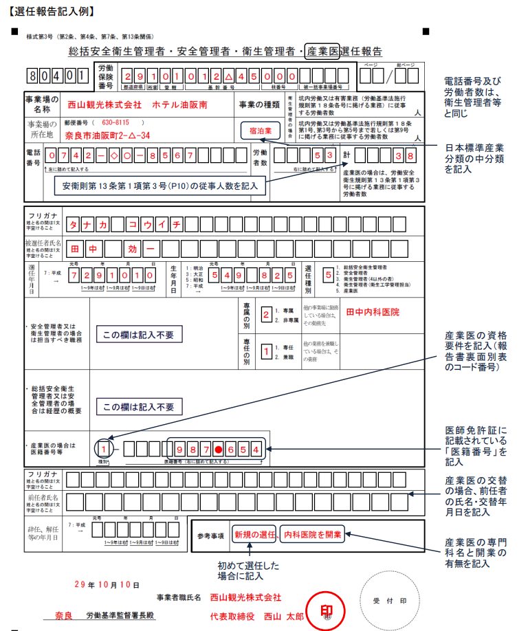 産業医選任報告届